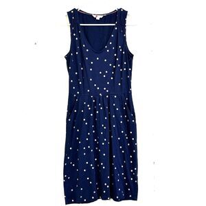 Boden Women's Melinda Jersey Cotton Blend Navy Blue Gold Polka Dot Dress 4